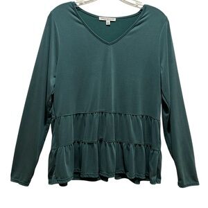 Green Envelope Light Teal Long Sleeve Tiered V-Neck Casual Tunic - Medium